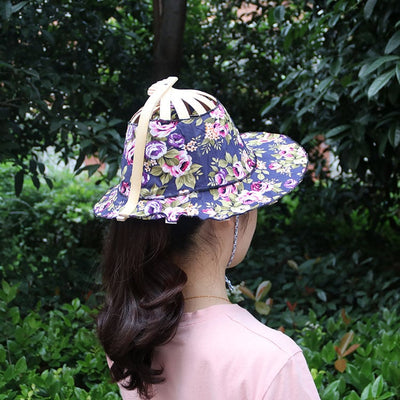 Cappello da sole portatile 2 in 1 in bambù per donna