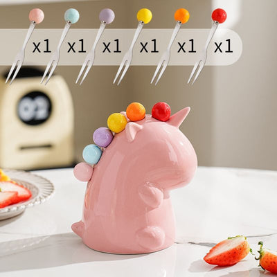 Set di forchette da frutta in ceramica a forma di unicorno