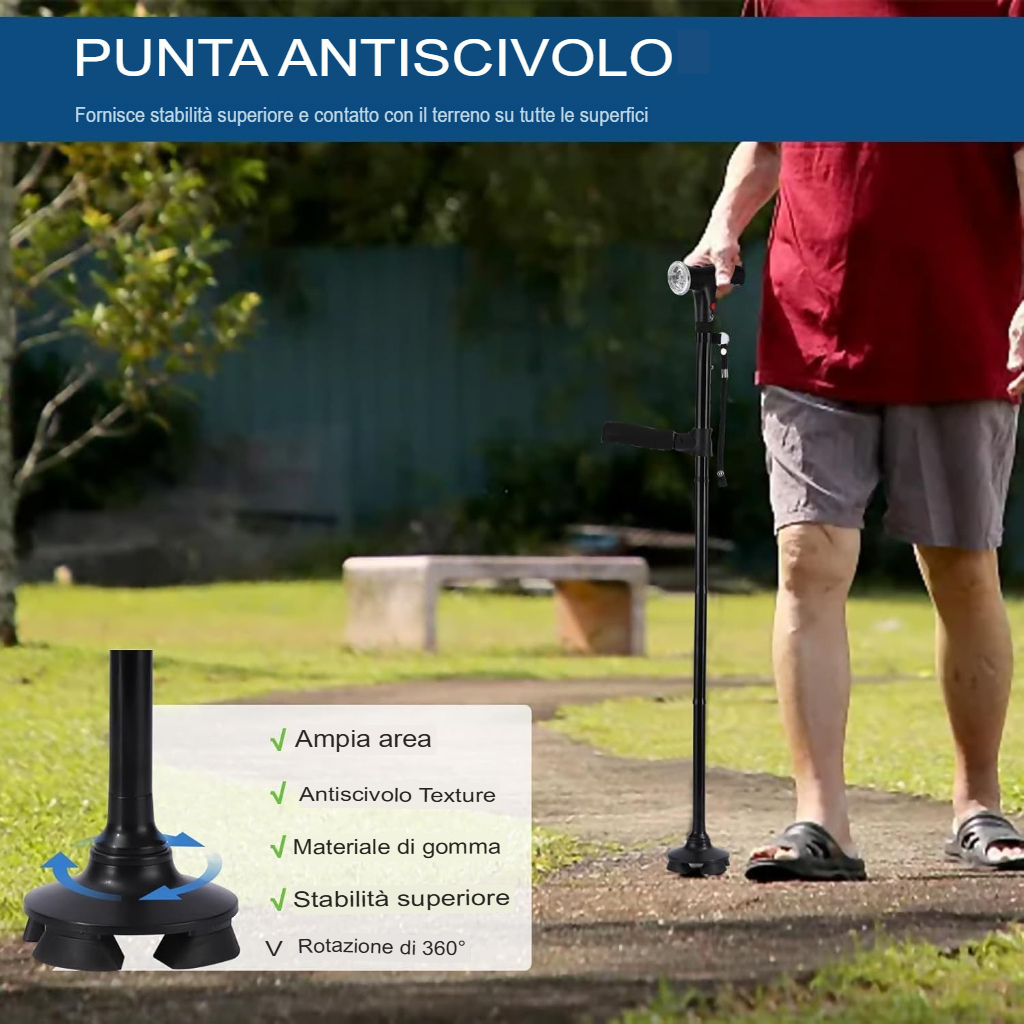 Bastone multifunzionale pieghevole per anziani