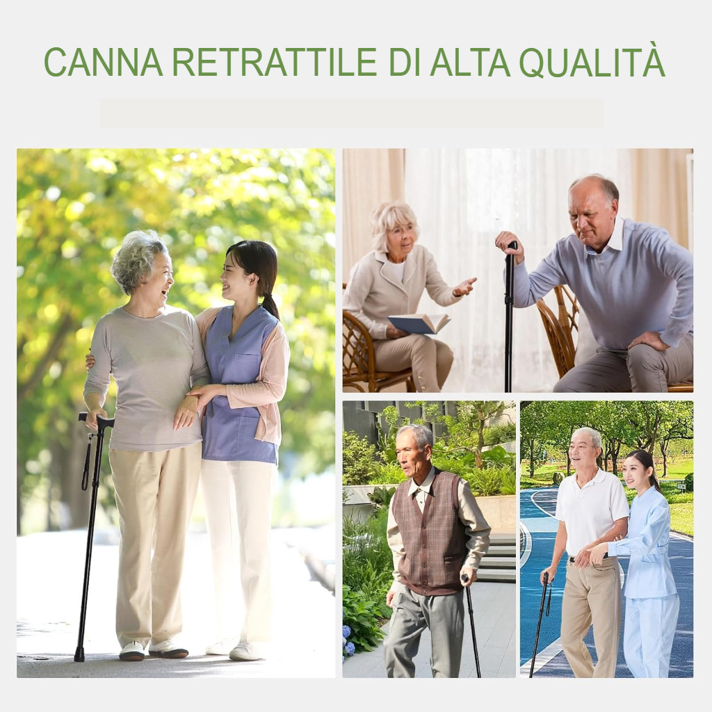 Bastone multifunzionale pieghevole per anziani
