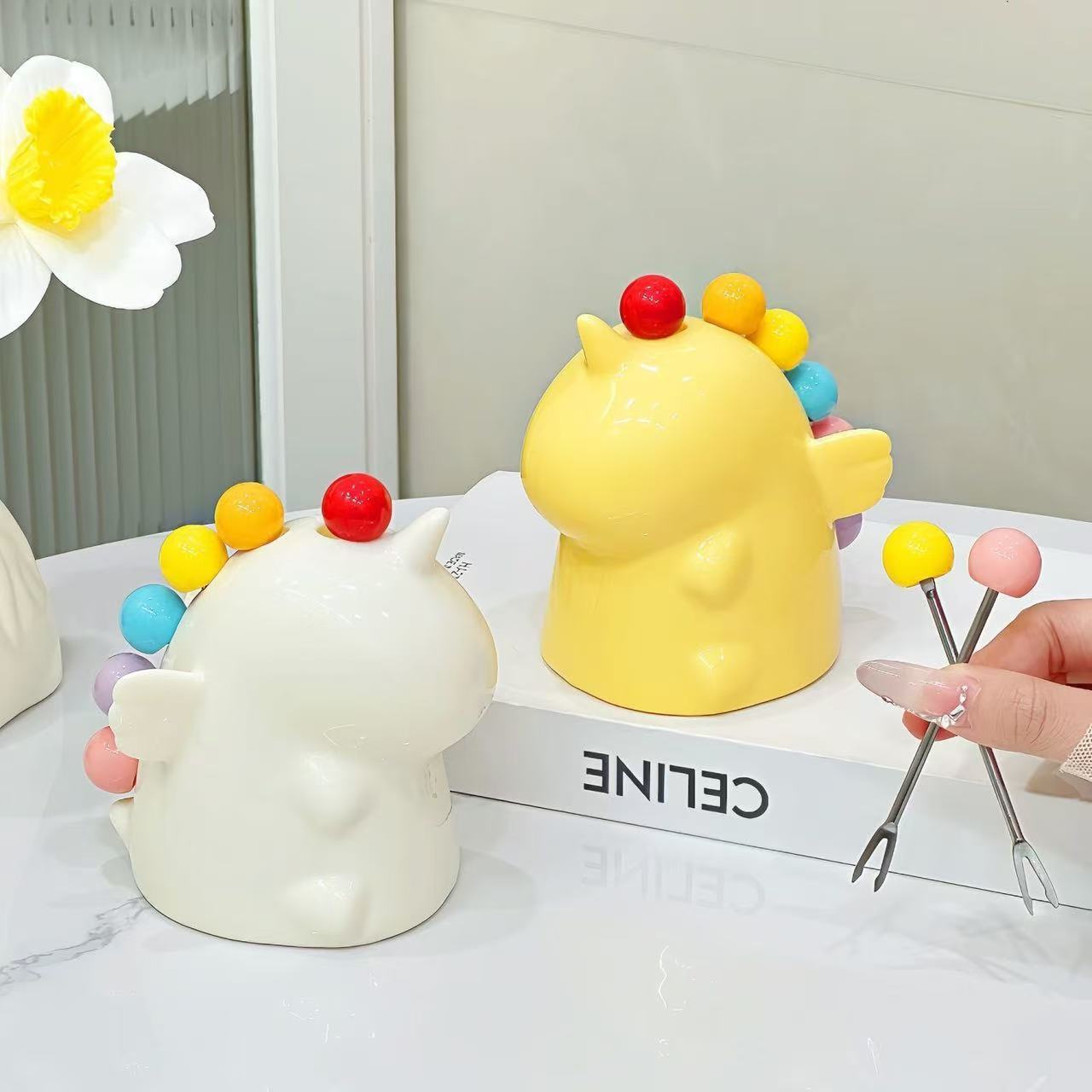 Set di forchette da frutta in ceramica a forma di unicorno