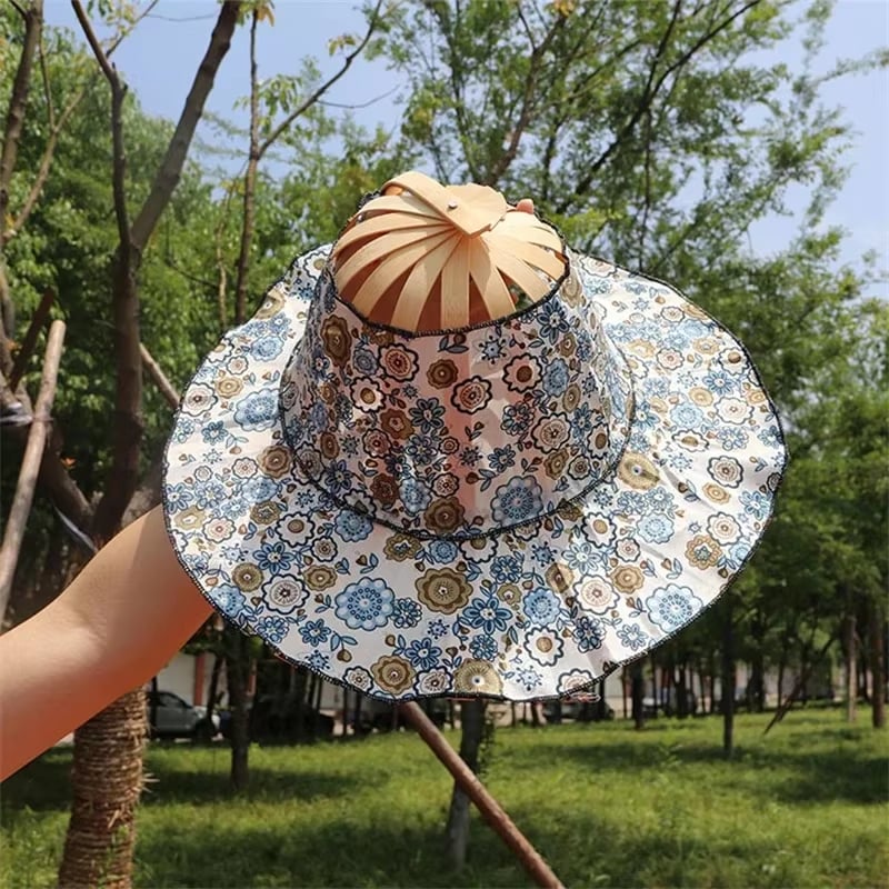 Cappello da sole portatile 2 in 1 in bambù per donna