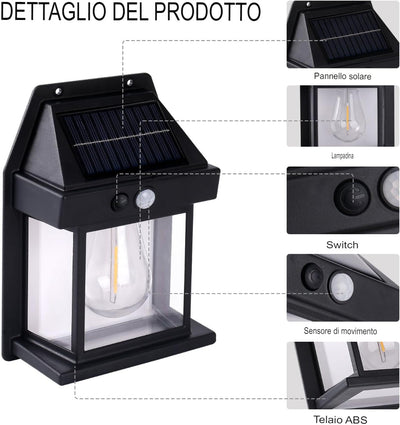 Lampada da parete solare al tungsteno per esterni