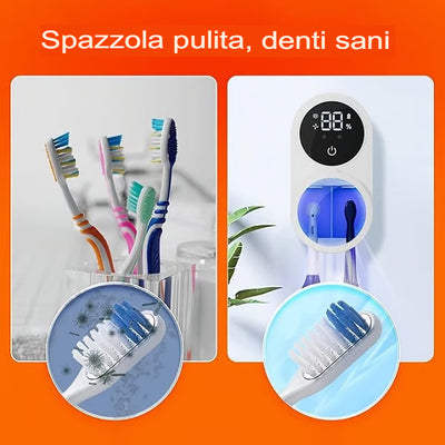 Sterilizzatore per spazzolini da denti UV ricaricabile e montato a parete