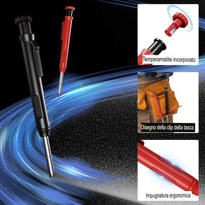 Matita per falegname con temperino, set di matite meccaniche con 24 ricariche