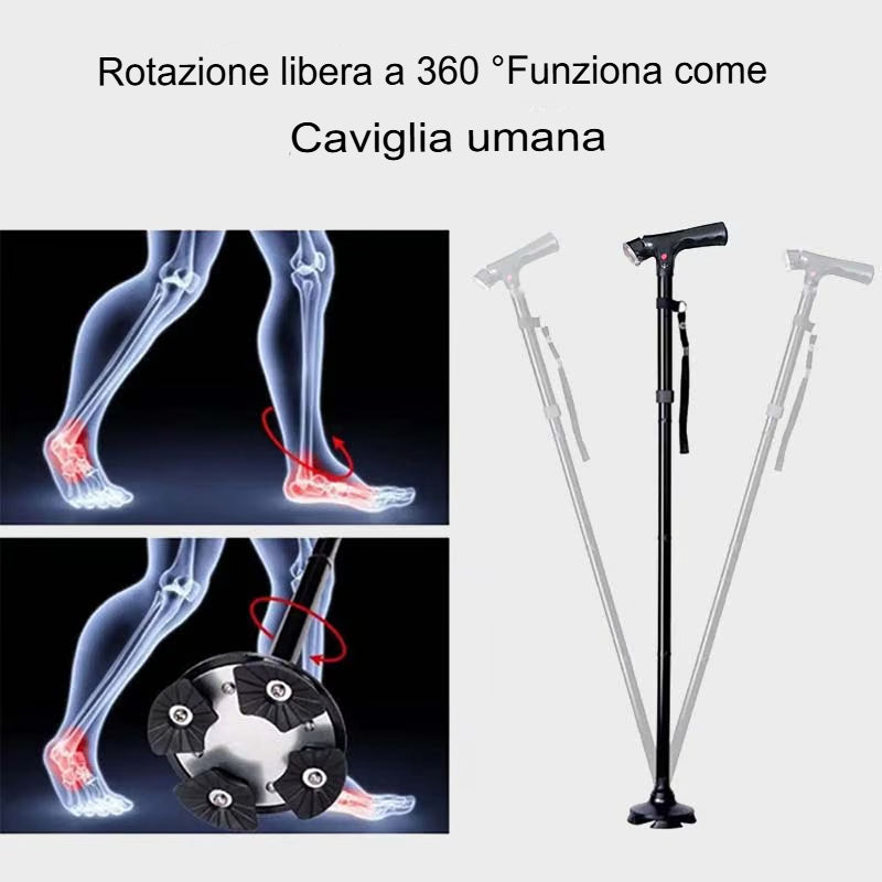Bastone multifunzionale pieghevole per anziani