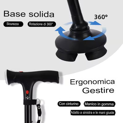 Bastone multifunzionale pieghevole per anziani
