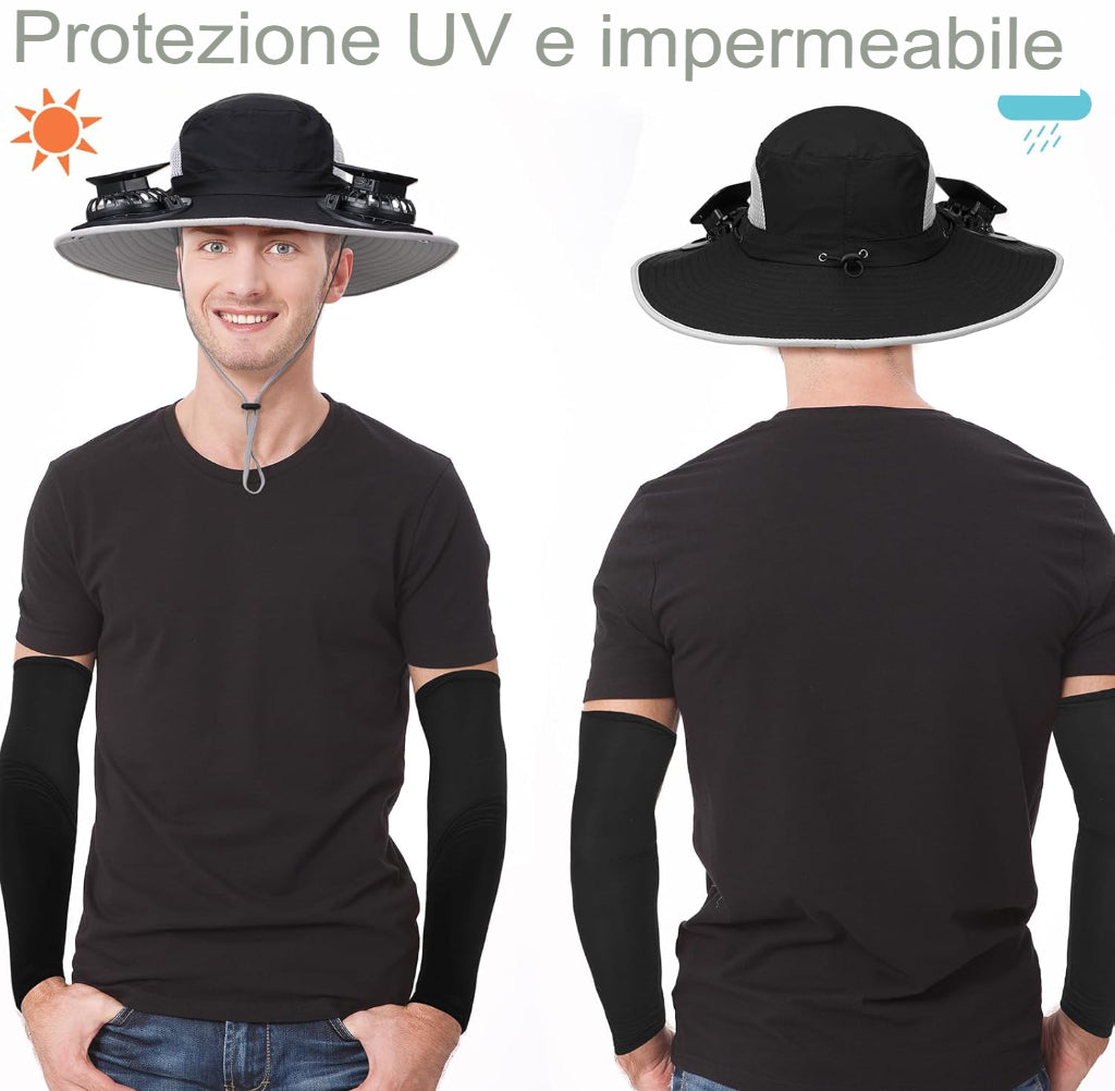 LOMONI™ Cappello da pesca da esterno a ventaglio solare a tesa larga