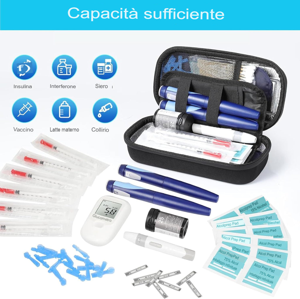 Custodia da viaggio per refrigeratore di insulina con display della temperatura