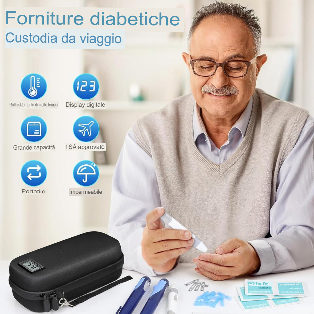 Custodia da viaggio per refrigeratore di insulina con display della temperatura