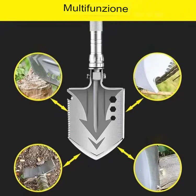 Pala di sopravvivenza da campeggio multiuso con borsa mimetica